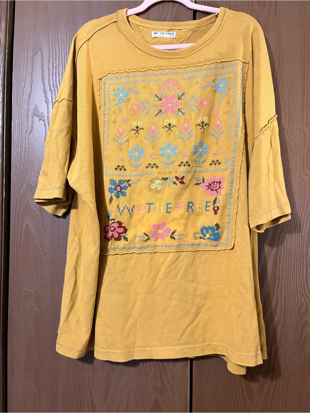 We The Free Mustard Yellow Floral Embroidered Boxy Tee - Picture 4 of 8